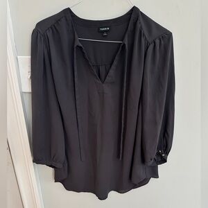Torrid Women's Size 1 Gray Georgette Bow Tie Long Sleeve Blouse Shirt